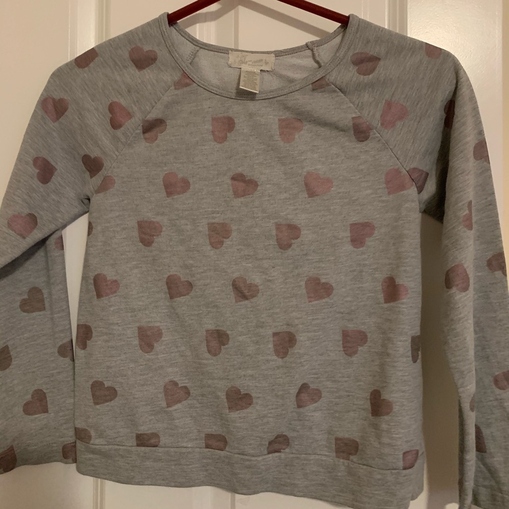 Cute gray sweatshirt with pink shiny hearts Size10